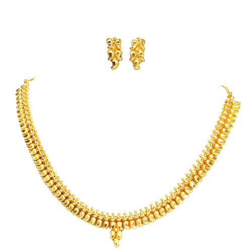 Golden Plated Necklace Set - Copper Alloy, Short Size, Golden Color | Ideal for Weddings, Parties, Engagements, and Anniversaries, Skin-Friendly Design