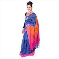 Woven Blue Plain Linen Saree