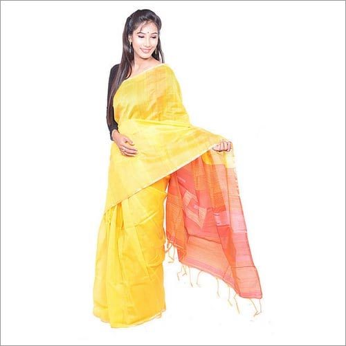 Cotton Silk Yellow Red Handloom Saree