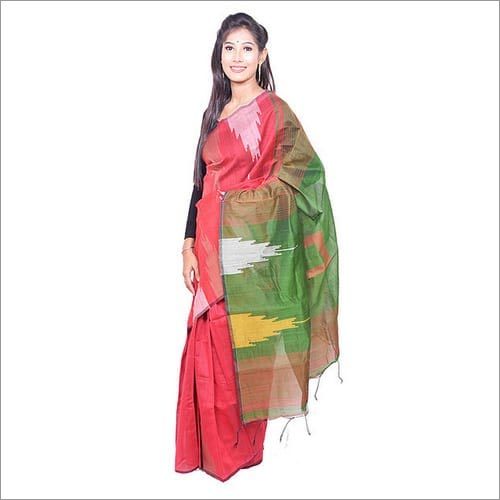 Cotton Silk Red Green Handloom Saree