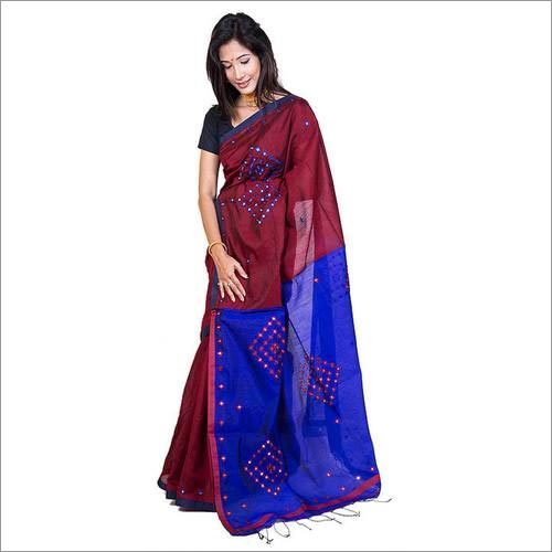 Maroon Mirror Work Saree