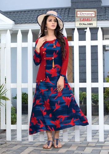 Multi Colour Rayon Printed Kurti