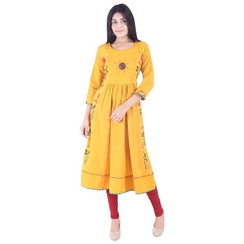Yellow Ladies Designer Cotton Kurti