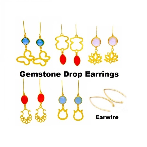 Newly Arrived Gemstone Drop Earrings With Charms - Gold Plated Long Earrings For Women