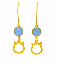Newly Arrived Gemstone Drop Earrings With Charms - Gold Plated Long Earrings For Women
