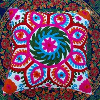Indian Pillowcases 16x16 Woolen Embroidery Suzani Cushion Cover