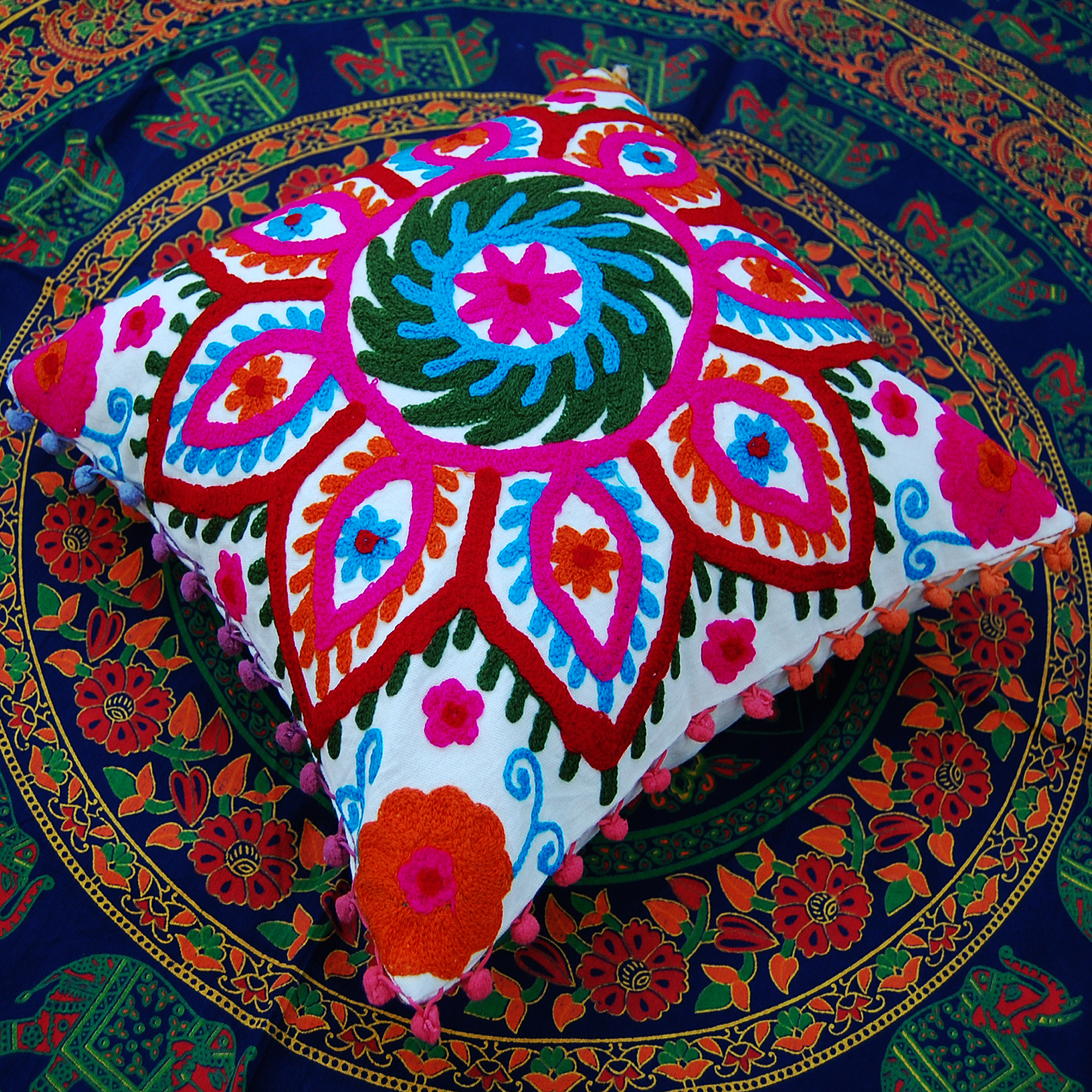 Indian Pillowcases 16x16 Woolen Embroidery Suzani Cushion Cover