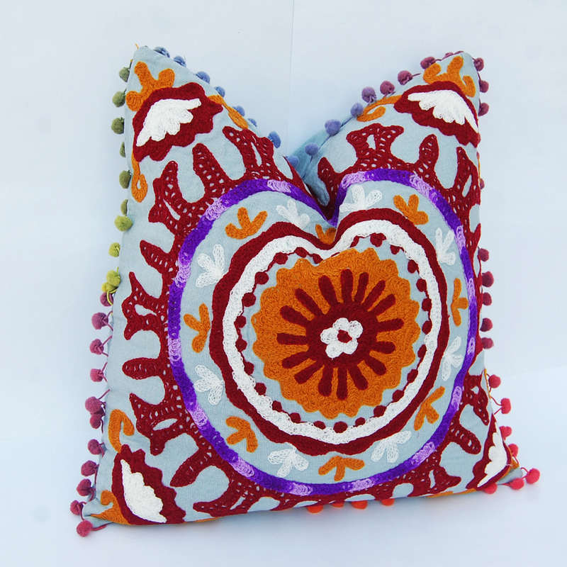 Embroidered Cushion Cover Suzani Sofa Pillow Case