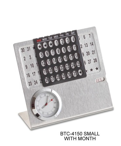 White. Black Small Metal Calendar With Month And Clock