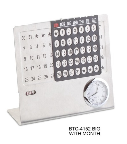 White Metal Calendar Big With Clock And Month