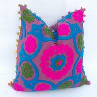 Suzani INDIAN EMBROIDERED CUSHION COVER SUZANI SOFA PILLOW CASE