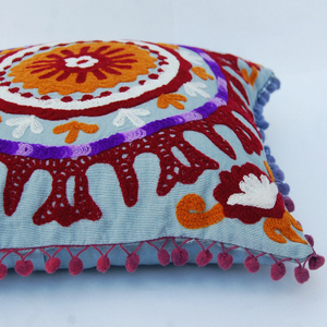Suzani Vintage Handmade Embroidery Cushion Pillow Cover Indian Decorative