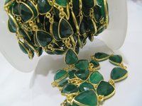 Natural Green Onyx Trillion Shape Briolette  chain