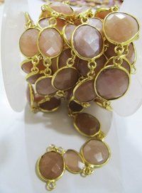 Natural pink Chalcedony 17 to 20mm Free Shape Nugget Tumbled Briolette  Faceted Bezel Connector Chain