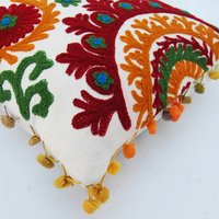 Traditional Suzani Embroidered Cushion Cover Indian Pillow Case Uzbek