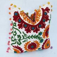 Traditional Suzani Embroidered Cushion Cover Indian Pillow Case Uzbek