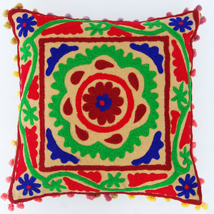 Suzani Embroidered Cushion Cover Ethnic Boho Pillow Case Decorative Throw Pillow