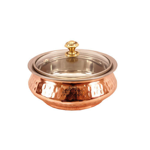 Steel Copper Handi With Glass Lid