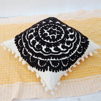 Indian Suzani Cushion Cover Cotton Embroidered Pillows Ethnic Shams Boho