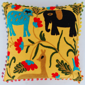 Pom- Pom Suzani Pillow Cover Indian Cushion Cover Embroidered