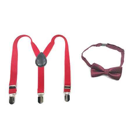 Kids Maroon Suspender Bowtie Set - Polyester, Adjustable Size, 5x3cm Bowtie, 50cm Suspenders, Stylish Durable Design
