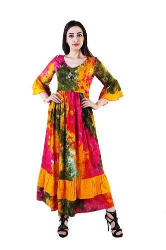 Ladies Latest Designer Kurti Dress - Cotton Blend Multi Color 3-4th Sleeve | Breathable Quick Dry Ideal for Casual Ethnic Party Wear