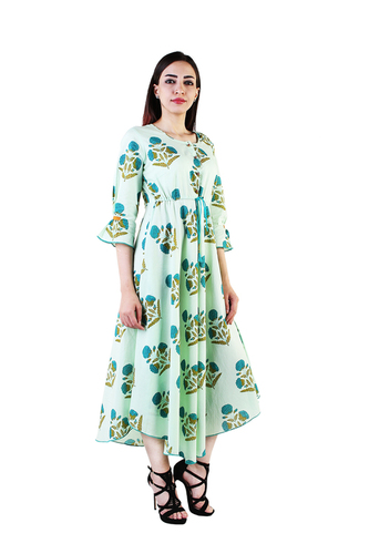 Ladies Fancy Designer Kurti - Light Green, S-XXL | Casual, Formal, Daily Wear, Party Wear, Traditional, Quick Dry, Cool Dry, Breathable, 3-4th Sleeve