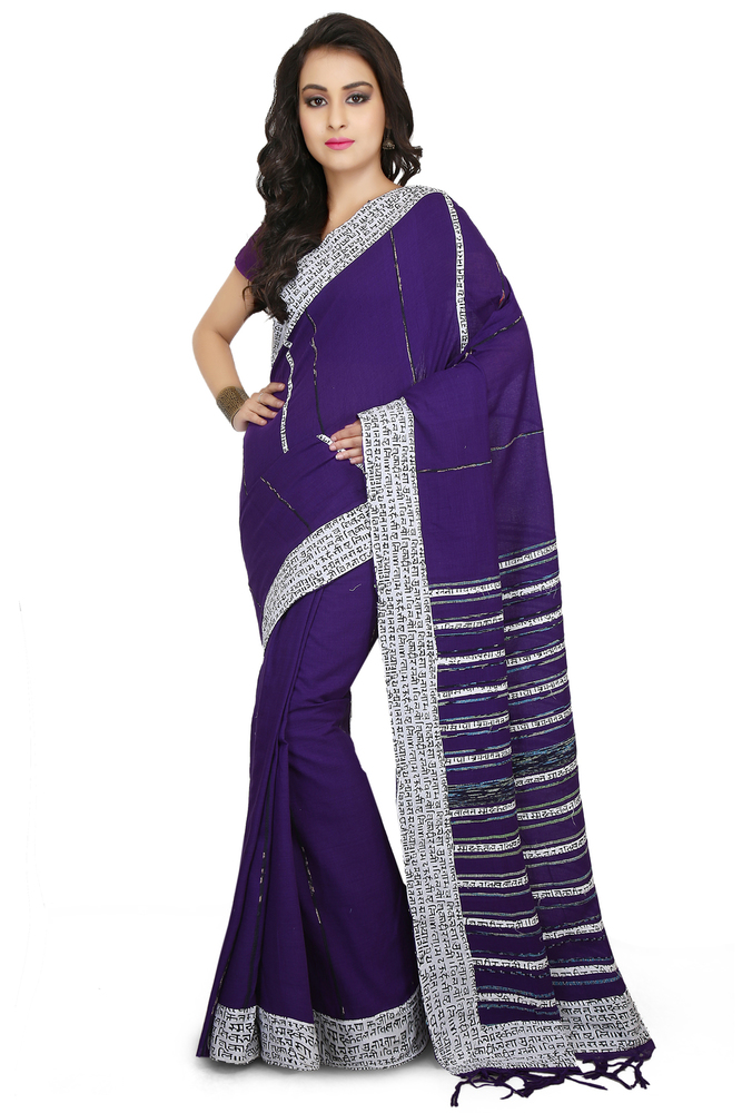 Purple Buymyethnic Woven Tant Cotton Saree (Purple)