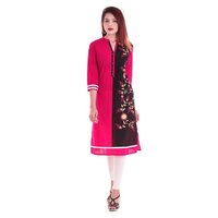 Ladies Latest Designer Cotton Kurti - Cotton Material, Available Sizes S-xxl, Elegant Pink Color, 3/4th Sleeve Style, Suitable For All Seasons, Ethnic And Casual Wear