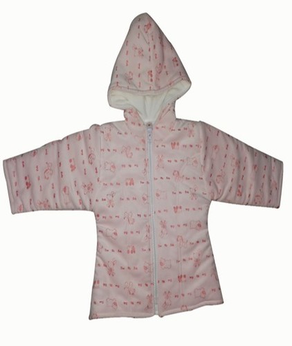 Woolen Winter Jacket - Light Pink, Printed Design | Perfect for Girls Ages 0-5