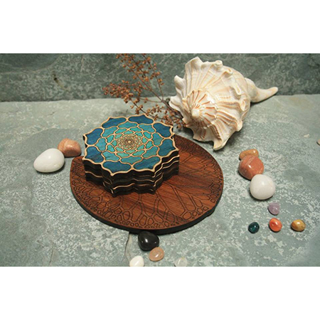 Wooden Lotus Design Tea Coaster