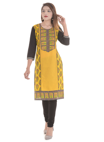 Ladies Jaipuri Printed Kurti - 100% Cotton , Multi-Color, 3/4th Sleeves, Ideal for Casual and Ethnic Wear, Comfortable Fit for All Occasions