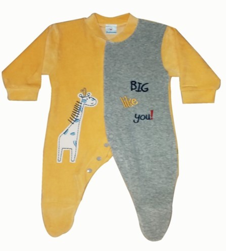 Baby Grow - Cotton Fabric, Yellow & Grey Color, Unisex Winter Wear for Ages 0-5 Years
