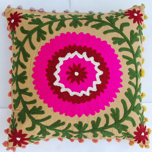 Indian Embroidered Cushion Cover Suzani Sofa Pillow Case