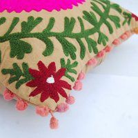 Indian Embroidered Cushion Cover Suzani Sofa Pillow Case