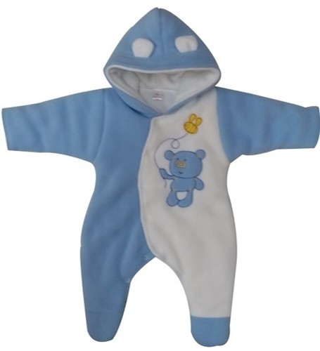 Baby Grows - Woolen Quilted Baby Grow, Sky Blue with White Print | Unisex, Winter Season for Ages 0-5 Years