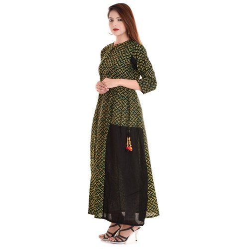 Designer Long Printed Kurti - 100% Cotton, Size S-XXL, Blue Color | Eco-Friendly, Breathable, 3/4th Sleeves, Ideal for Summer