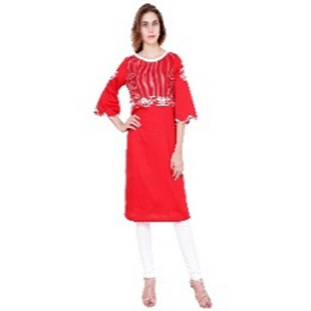 Cotton Satin Red Long Kurti