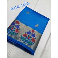 Art semi paithani flower border rich pallu with running plain blouse