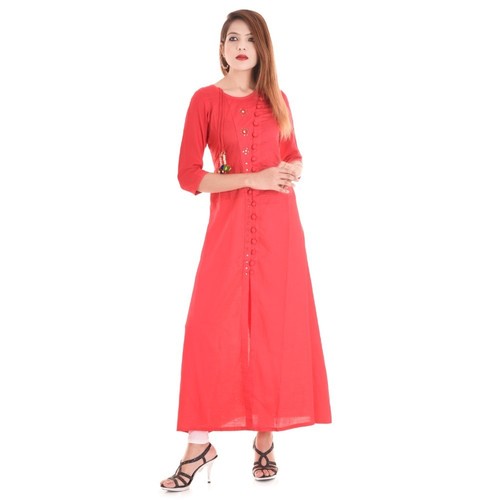 Red Fancy Designer Cotton Kurti