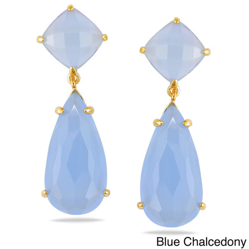 Beautiful Blue Chalcedony Prong Set Gemstone Drop Earring - Gold Plated Earrings For Women