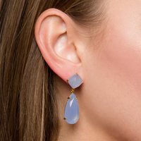 Beautiful Blue Chalcedony Prong Set Gemstone Drop Earring - Gold Plated Earrings For Women