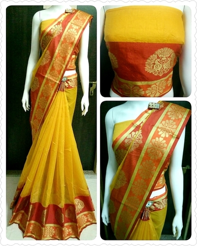 Woven Yellow Mainpuri Silk Saree
