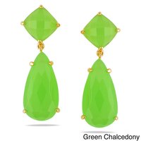 Green Chalcedony Prong Set Gemstone Drop Set Earring - Gold Plated Earrings For Women