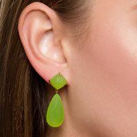 Green Chalcedony Prong Set Gemstone Drop Set Earring - Gold Plated Earrings For Women