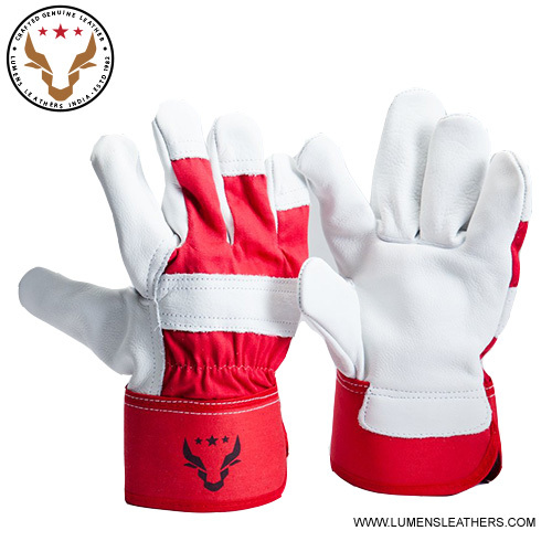 Industrial Safety Gloves - Leather Coated & PU , White & Red Color, Unisex Design, High Durability & Flexibility