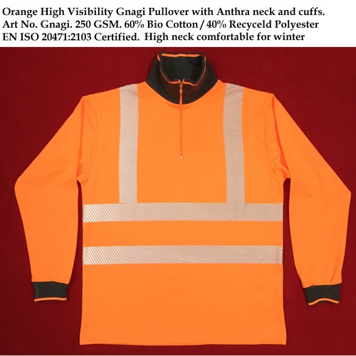 Orange High Visibility Gnagi Pullover with Anthra neck and cuffs