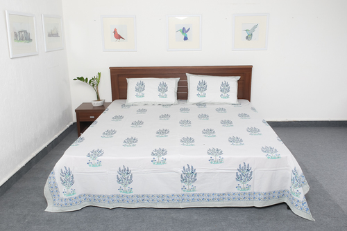 White Hand Block Bedsheet