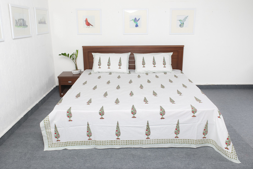 White Jaipuri Block Print Bedsheets