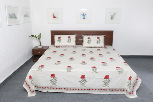 Jaipuri Block Print Double Bed Sheet - 100% Cotton 90x108 SQ. Inches | Eco-Friendly Traditional Hand-Printed Motif Includes Two Matching Pillow Covers